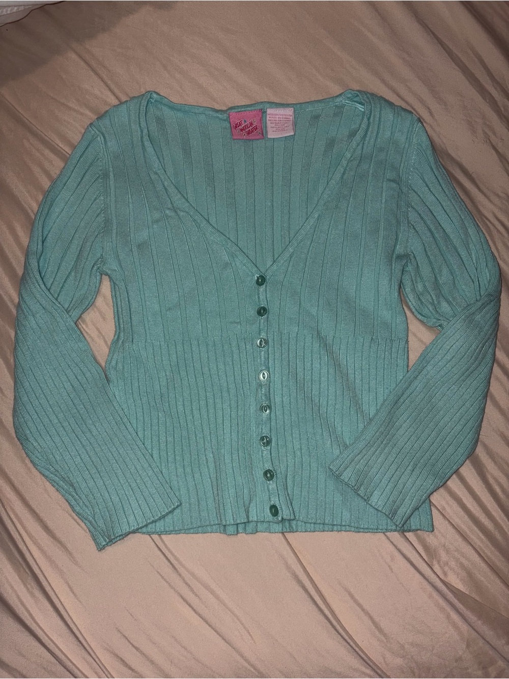 Women’s Vintage Mint Ribbed Button-Front Sweater Cardigan